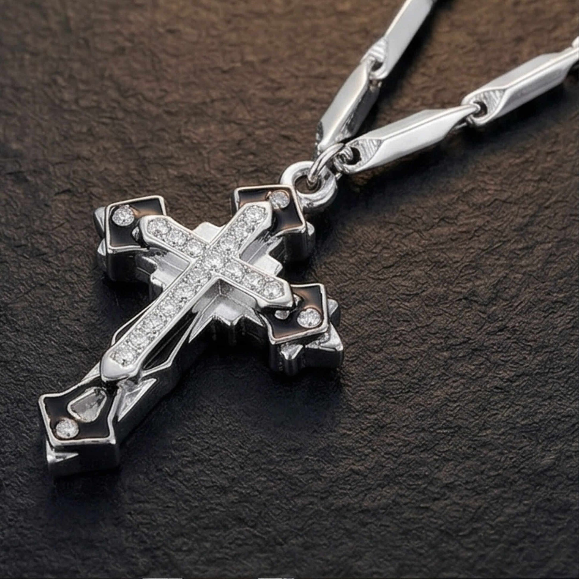 LUMICROSS - 11mm Pure Titanium Steel Pendant with 23inch Rice 4mm Chain for Men & Boys - THE MEN THING