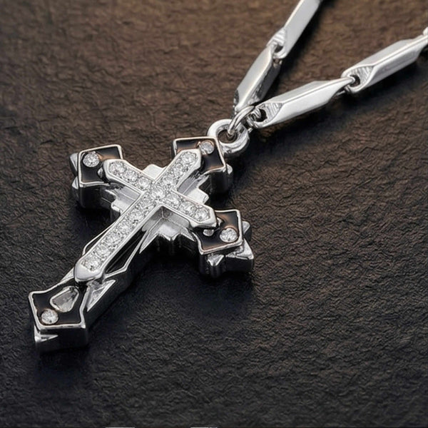 LUMICROSS - 11mm Pure Titanium Steel Pendant with 23inch Rice 4mm Chain for Men & Boys