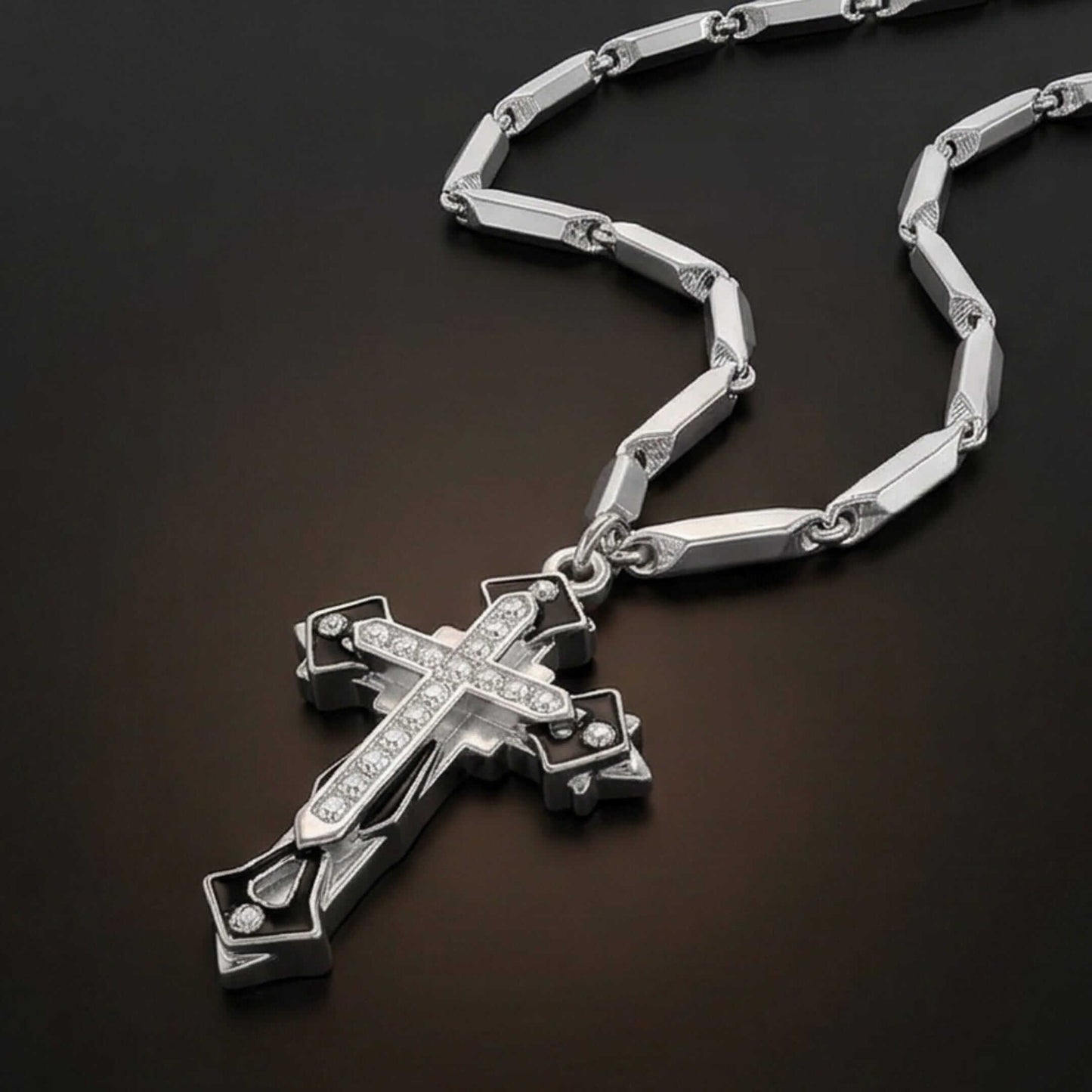 LUMICROSS - 11mm Pure Titanium Steel Pendant with 23inch Rice 4mm Chain for Men & Boys - THE MEN THING