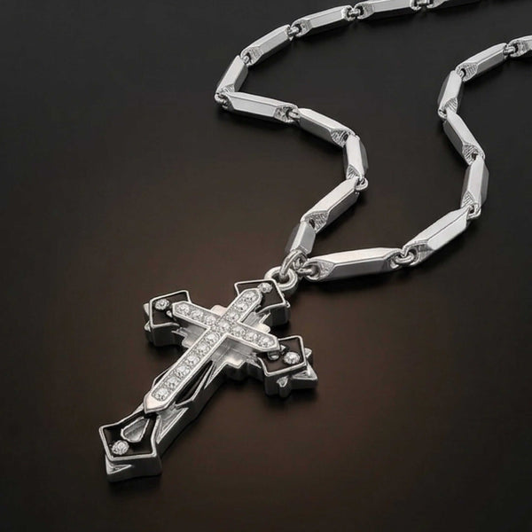 LUMICROSS - 11mm Pure Titanium Steel Pendant with 23inch Rice 4mm Chain for Men & Boys