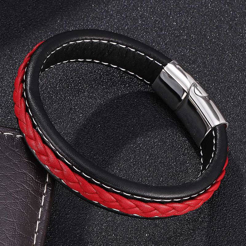 LUNAR MYSTERY RED - Genuine Leather Layer Braided Bracelet with Stainless Steel Magnetic Buckle for Men & Boys (8 inch) - THE MEN THING