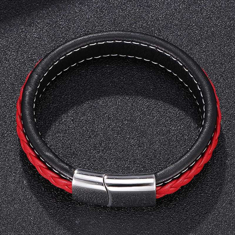LUNAR MYSTERY RED - Genuine Leather Layer Braided Bracelet with Stainless Steel Magnetic Buckle for Men & Boys (8 inch) - THE MEN THING