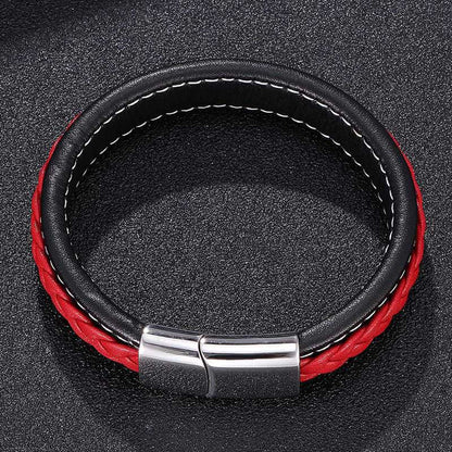 LUNAR MYSTERY RED - Genuine Leather Layer Braided Bracelet with Stainless Steel Magnetic Buckle for Men & Boys (8 inch) - THE MEN THING
