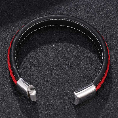 LUNAR MYSTERY RED - Genuine Leather Layer Braided Bracelet with Stainless Steel Magnetic Buckle for Men & Boys (8 inch) - THE MEN THING