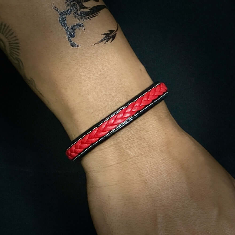 LUNAR MYSTERY RED - Genuine Leather Layer Braided Bracelet with Stainless Steel Magnetic Buckle for Men & Boys (8 inch) - THE MEN THING