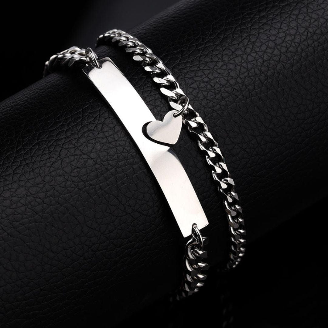 ENGRAVED - LUXE HEART LINK - Pure Titanium Steel Adjustable Bracelet for Men & Boys — Steel Bracelets for Men | THE MEN THING