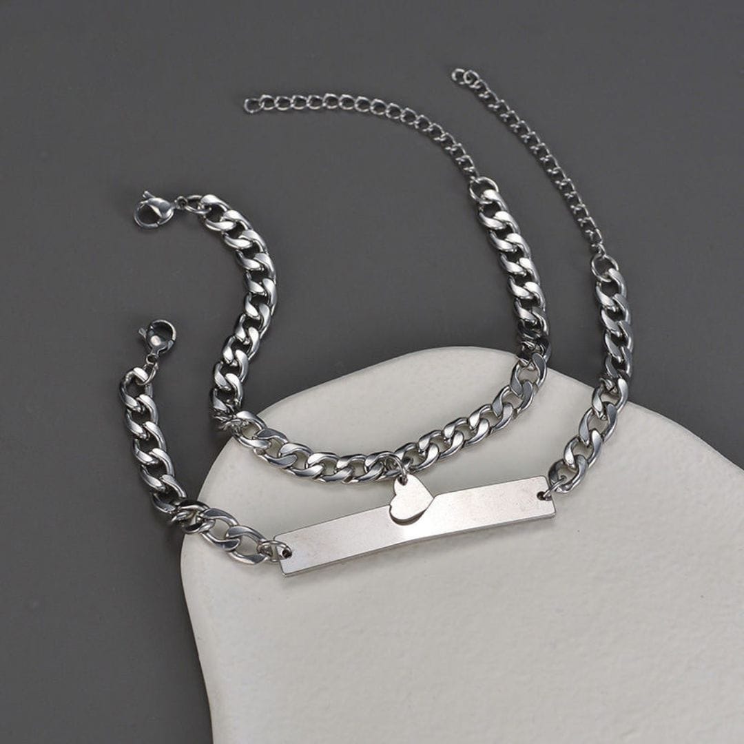 ENGRAVED - LUXE HEART LINK - Pure Titanium Steel Adjustable Bracelet for Men & Boys — Steel Bracelets for Men | THE MEN THING
