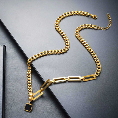 LYNXA NOIR GOLDEN - 15mm Titanium Steel Pendant with 20 to 22inch Adjustable Cube 6mm Chain for Men & Boys — SS Pendant/ Necklace for Men | THE MEN THING
