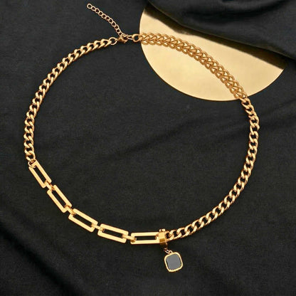 LYNXA NOIR GOLDEN - 15mm Titanium Steel Pendant with 20 to 22inch Adjustable Cube 6mm Chain for Men & Boys — SS Pendant/ Necklace for Men | THE MEN THING