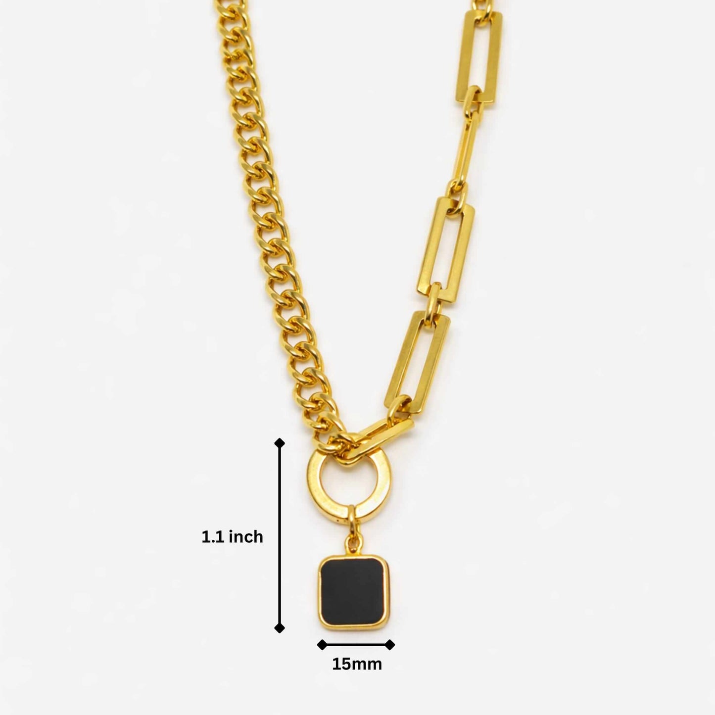 LYNXA NOIR GOLDEN - 15mm Titanium Steel Pendant with 20 to 22inch Adjustable Cube 6mm Chain for Men & Boys — SS Pendant/ Necklace for Men | THE MEN THING