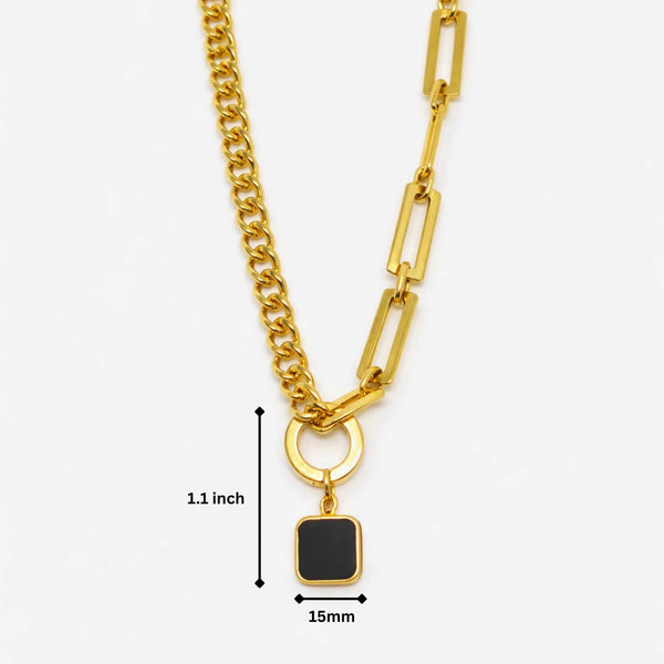 LYNXA NOIR GOLDEN - 15mm Titanium Steel Pendant with 20 to 22inch Adjustable Cube 6mm Chain for Men & Boys