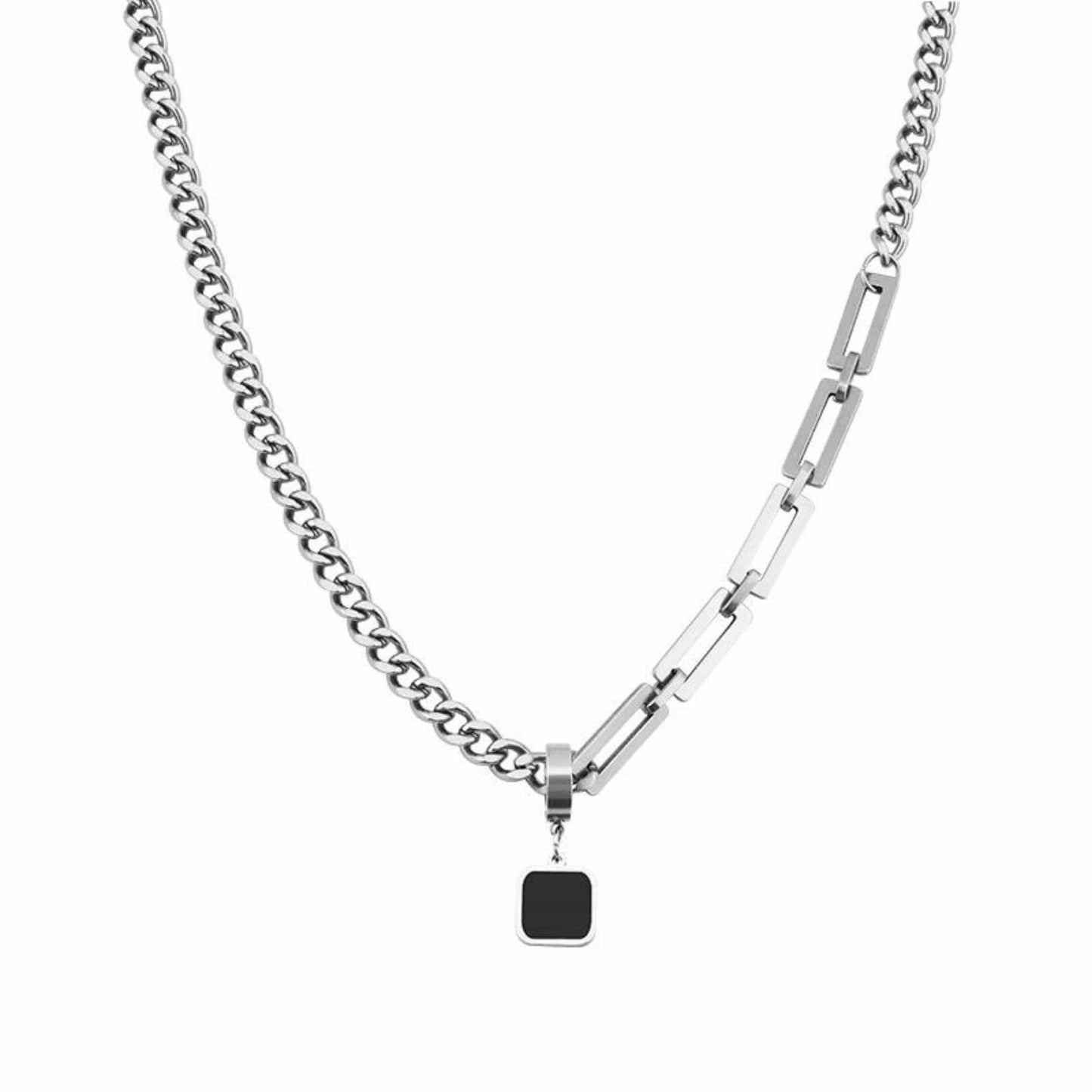 LYNXA NOIR STEEL - 15mm Titanium Steel Pendant with 21 to 23inch Adjustable Cube 6mm Chain for Men & Boys - THE MEN THING