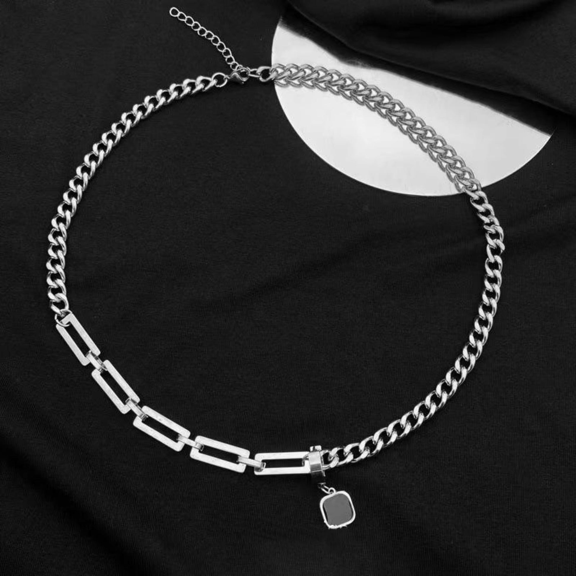 LYNXA NOIR STEEL - 15mm Titanium Steel Pendant with 21 to 23inch Adjustable Cube 6mm Chain for Men & Boys - THE MEN THING