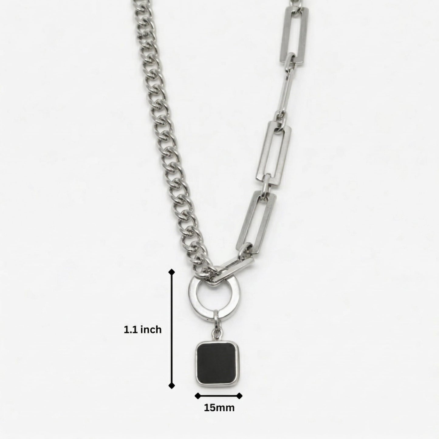 LYNXA NOIR STEEL - 15mm Titanium Steel Pendant with 21 to 23inch Adjustable Cube 6mm Chain for Men & Boys - THE MEN THING