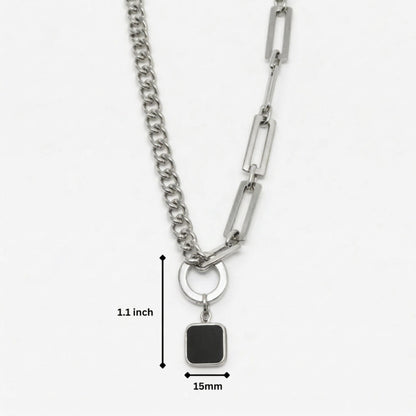 LYNXA NOIR STEEL - 15mm Titanium Steel Pendant with 21 to 23inch Adjustable Cube 6mm Chain for Men & Boys - THE MEN THING