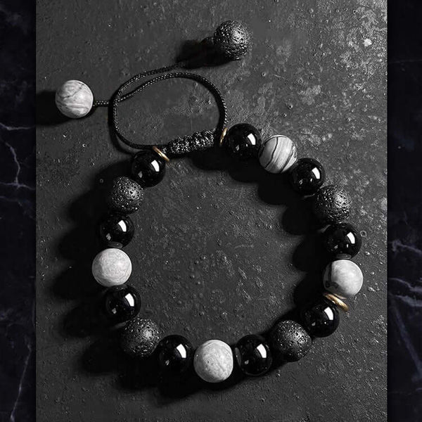 MAGIC NIGHT - Beads Bracelet with Natural Stone - Stretch / Adjustable Bracelet for Men & Boys