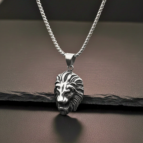 MAJESTY LION HEAD - 28mm Titanium Steel Pendant with 24inch Round Box 5mm Chain for Men & Boys