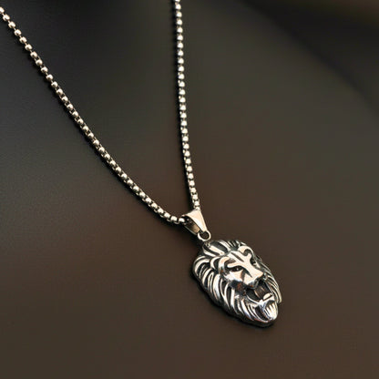 MAJESTY LION HEAD - 28mm Titanium Steel Pendant with 24inch Round Box 5mm Chain for Men & Boys - THE MEN THING