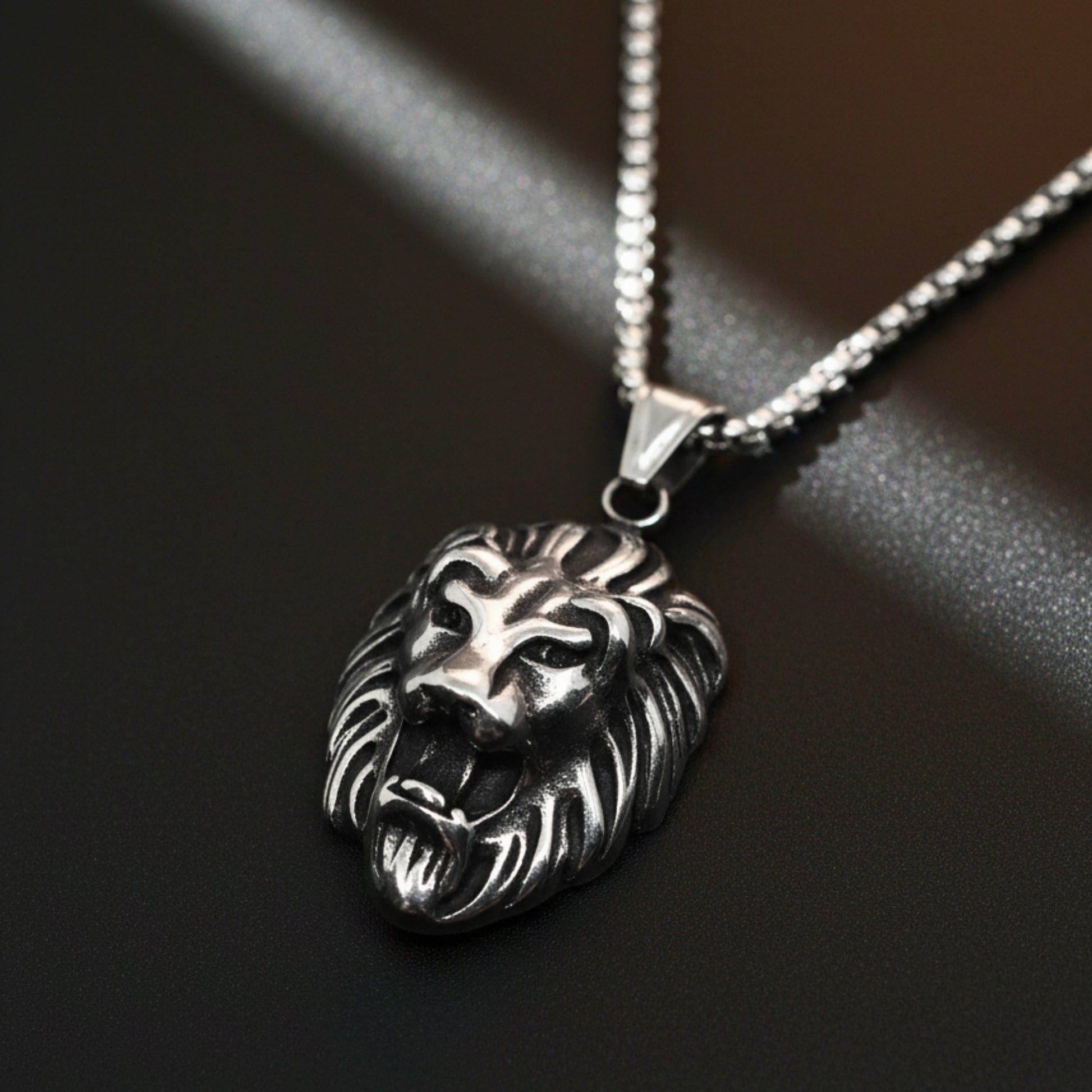 MAJESTY LION HEAD - 28mm Titanium Steel Pendant with 24inch Round Box 5mm Chain for Men & Boys - THE MEN THING