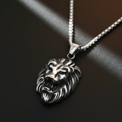 MAJESTY LION HEAD - 28mm Titanium Steel Pendant with 24inch Round Box 5mm Chain for Men & Boys - THE MEN THING