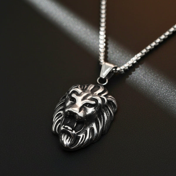 MAJESTY LION HEAD - 28mm Titanium Steel Pendant with 24inch Round Box 5mm Chain for Men & Boys