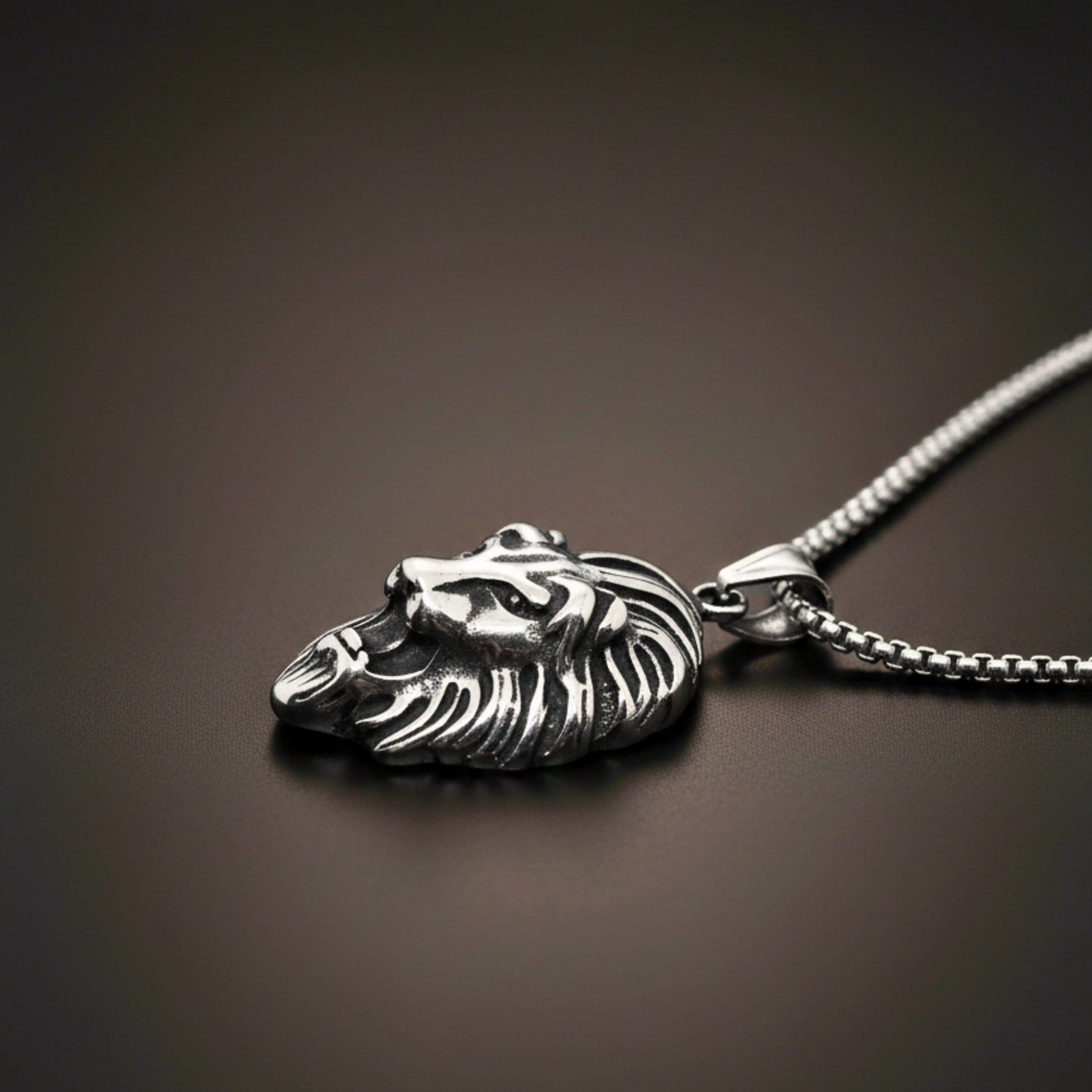 MAJESTY LION HEAD - 28mm Titanium Steel Pendant with 24inch Round Box 5mm Chain for Men & Boys - THE MEN THING