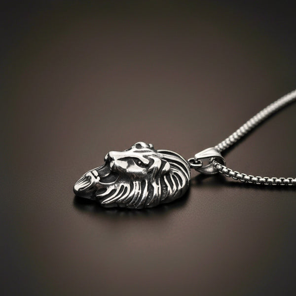 MAJESTY LION HEAD - 28mm Titanium Steel Pendant with 24inch Round Box 5mm Chain for Men & Boys