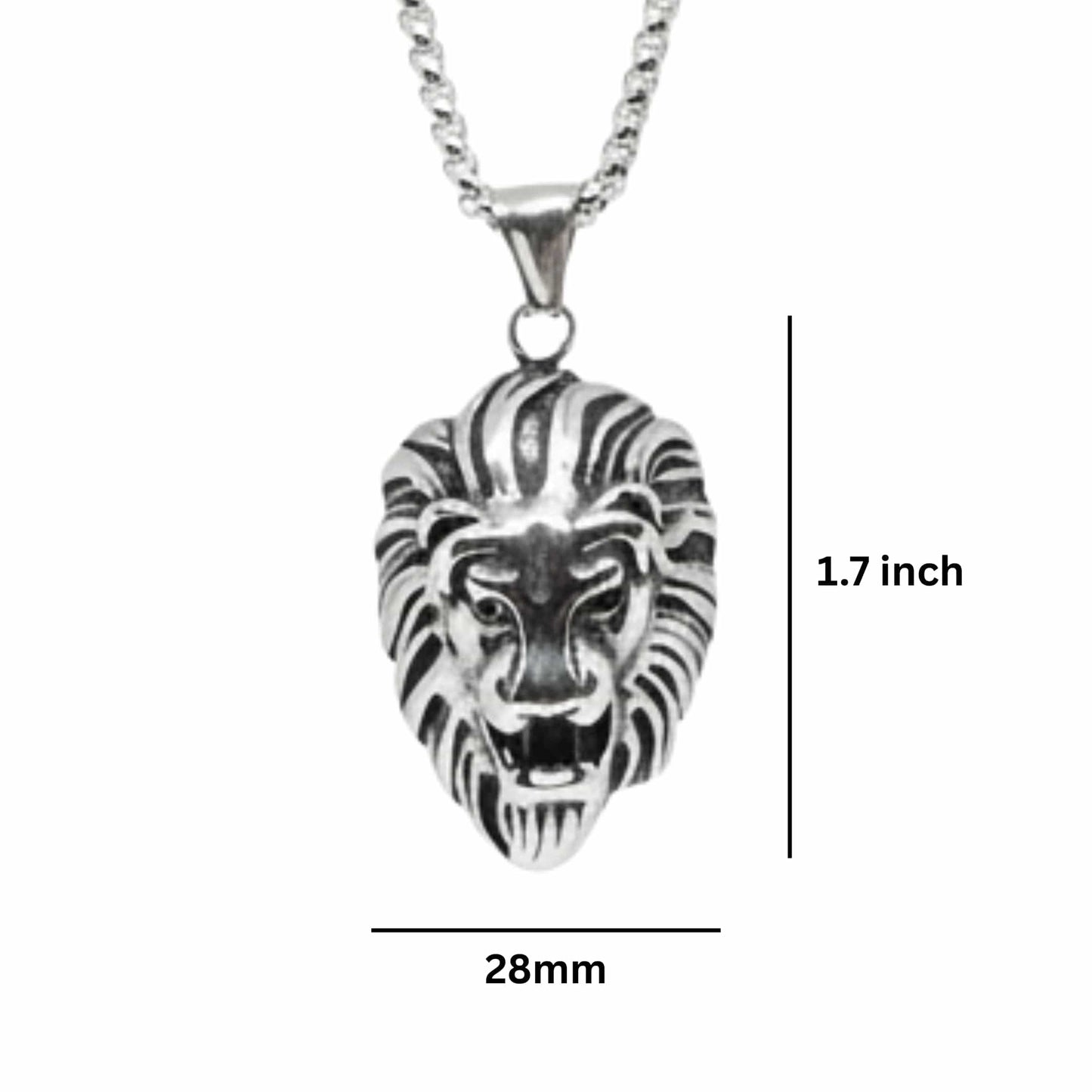 MAJESTY LION HEAD - 28mm Titanium Steel Pendant with 24inch Round Box 5mm Chain for Men & Boys - THE MEN THING