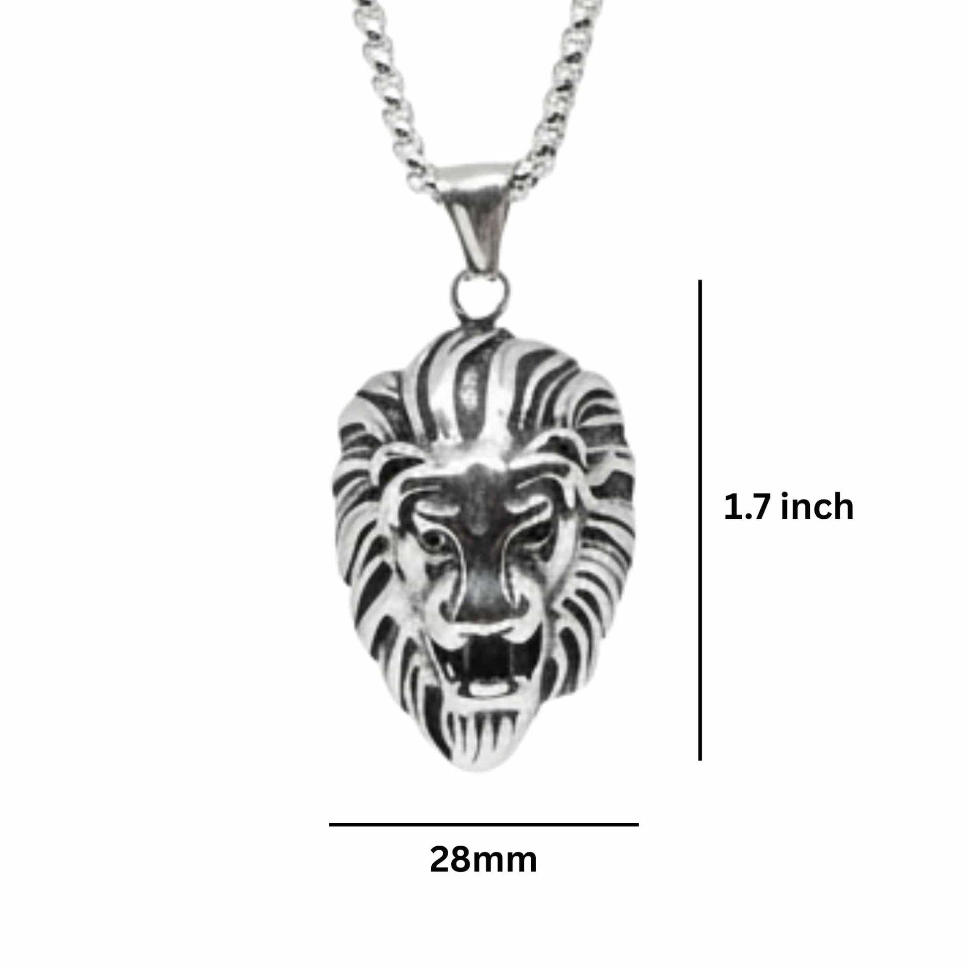 MAJESTY LION HEAD - 28mm Titanium Steel Pendant with 24inch Round Box 5mm Chain for Men & Boys - THE MEN THING