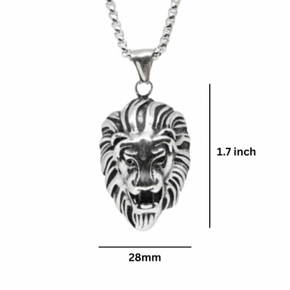 MAJESTY LION HEAD - 28mm Titanium Steel Pendant with 24inch Round Box 5mm Chain for Men & Boys - THE MEN THING