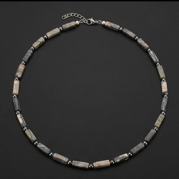 MARBLIX - 5mm Beads Necklace with Natural Stone Mens & Boys (17-19 inch with adjustable cable chain)