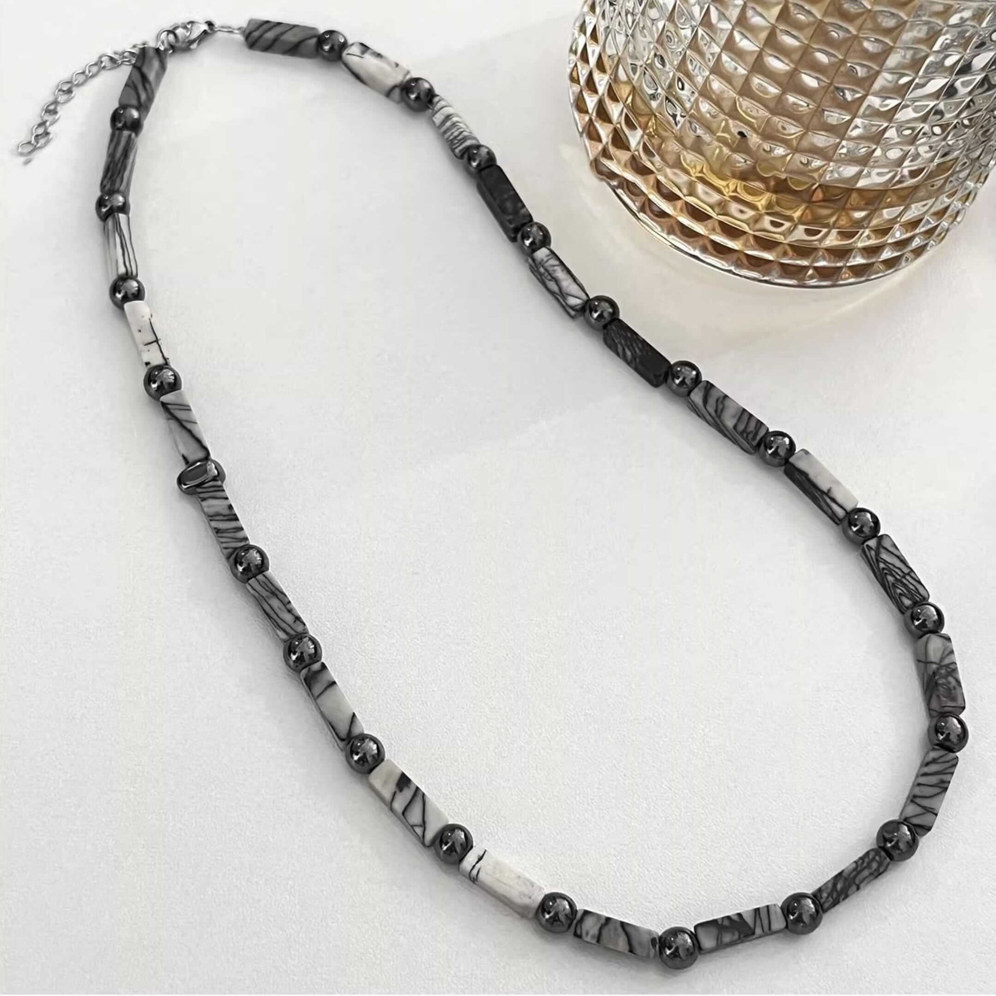MARBLIX - 5mm Beads Necklace with Natural Stone Mens & Boys (17-19 inch with adjustable cable chain) — Pearl / Bead Necklace for Men | THE MEN THING