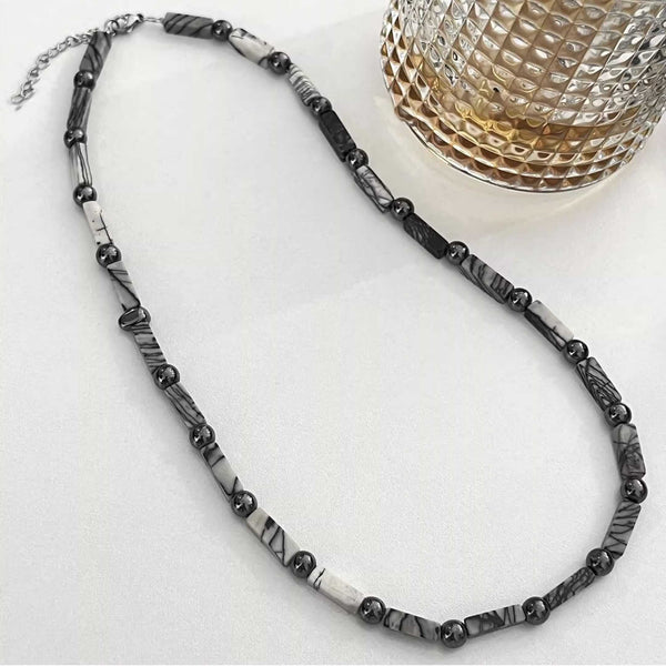MARBLIX - 5mm Beads Necklace with Natural Stone Mens & Boys (17-19 inch with adjustable cable chain)