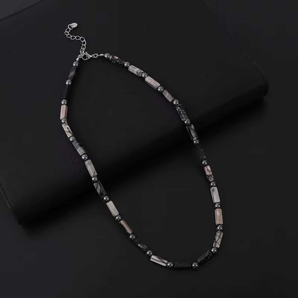 MARBLIX - 5mm Beads Necklace with Natural Stone Mens & Boys (17-19 inch with adjustable cable chain)