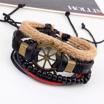 MARINER’S EDGE -  4 Pcs Genuine Braided Leather Bracelet Set for Men & Boys (8 inch) - THE MEN THING