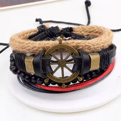 MARINER’S EDGE -  4 Pcs Genuine Braided Leather Bracelet Set for Men & Boys (8 inch) - THE MEN THING