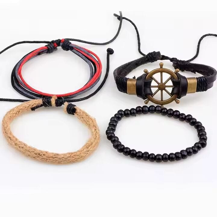 MARINER’S EDGE -  4 Pcs Genuine Braided Leather Bracelet Set for Men & Boys (8 inch) - THE MEN THING
