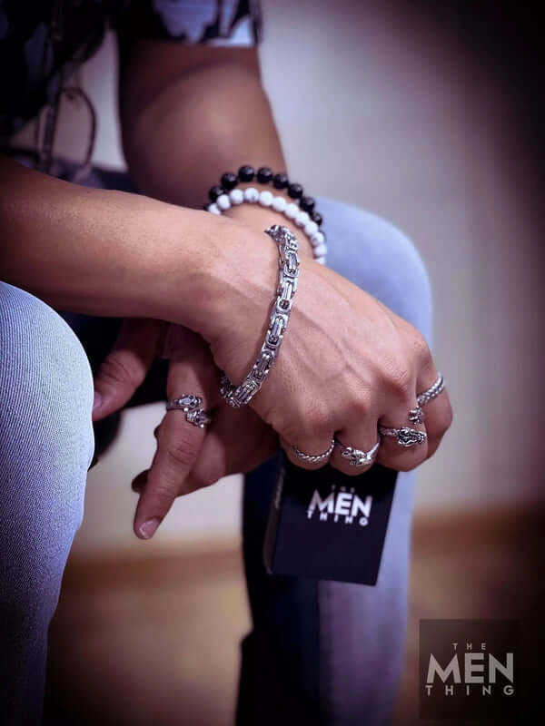 MASCULINE - 8mm స్టెయిన్‌లెస్ స్టీల్ బ్రాస్‌లెట్, అమెరికన్ ట్రెండింగ్ స్టైల్, పురుషులు & అబ్బాయిల కోసం లాబ్‌స్టర్ క్లా బకిల్‌తో 7 నుండి 9 అంగుళాలు