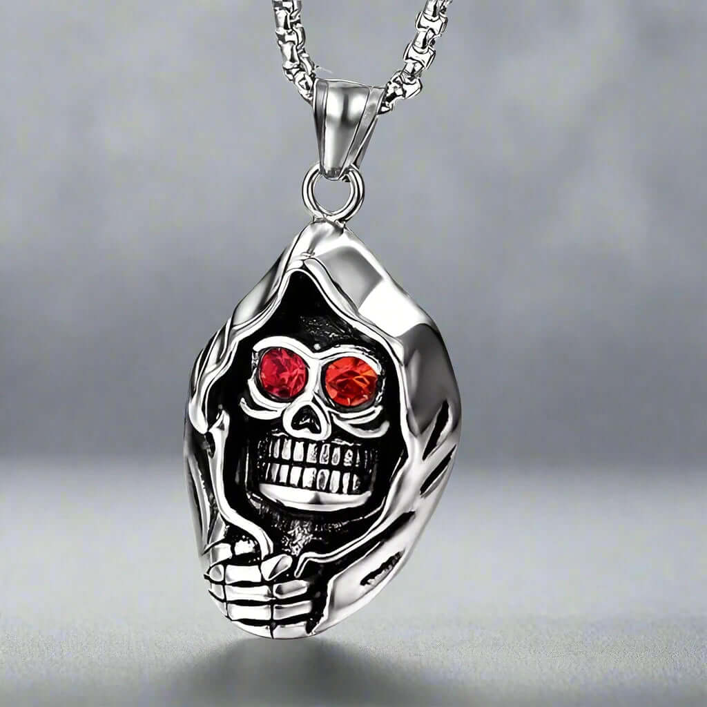 MASKED VAMPIRE SKULL (RED STONE) -  Alloy Pendant with Stainless Steel 24inch Round Box Chain, American trending Style for Men & Boy - THE MEN THING