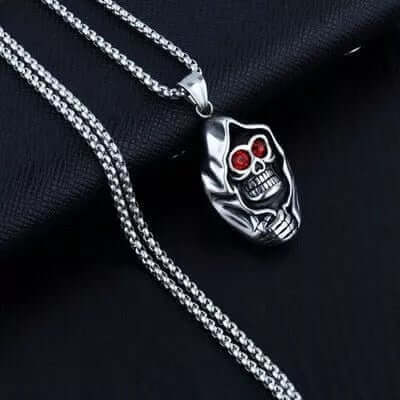MASKED VAMPIRE SKULL (RED STONE) -  Alloy Pendant with Stainless Steel 24inch Round Box Chain, American trending Style for Men & Boy - THE MEN THING