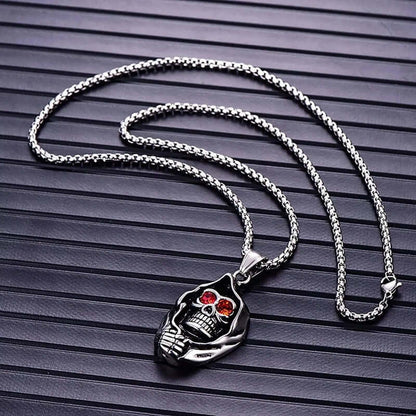 MASKED VAMPIRE SKULL (RED STONE) -  Alloy Pendant with Stainless Steel 24inch Round Box Chain, American trending Style for Men & Boy - THE MEN THING