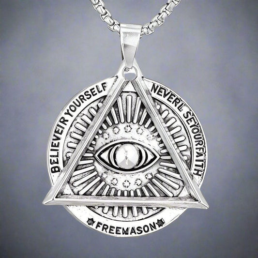 MASONIC EYE - Alloy Pendant with Pure Stainless Steel  Round Box Chain, European trending Style for Men & Boys (24 inch) - THE MEN THING
