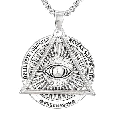MASONIC EYE (T) - Pure Titanium Steel Pendant with Stainless Steel 24inch Round Box Chain, European trending Style for Men & Boy - THE MEN THING