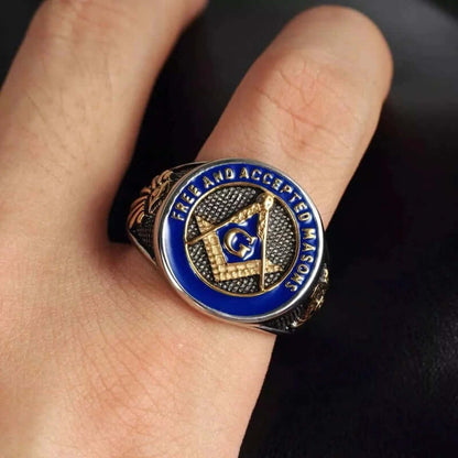 MASONIC SIGNET - Pure Titanium Rings For Men, Luxury Style, Blue Gold Tone (Size : 17-21- 24) - THE MEN THING