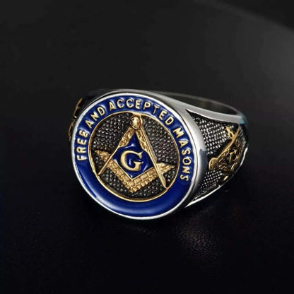 MASONIC SIGNET - Pure Titanium Rings For Men, Luxury Style, Blue Gold Tone (Size : 17-21- 24) - THE MEN THING