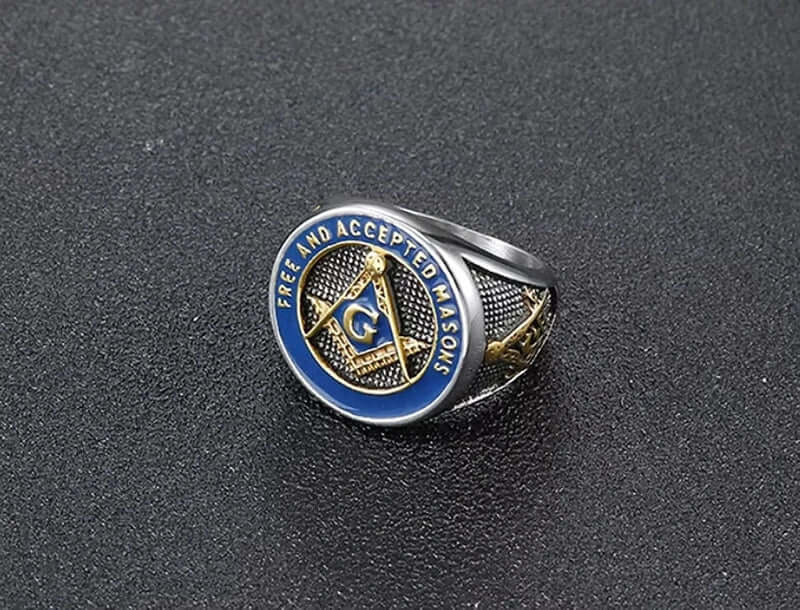 MASONIC SIGNET - Pure Titanium Rings For Men, Luxury Style, Blue Gold Tone (Size : 17-21- 24) - THE MEN THING