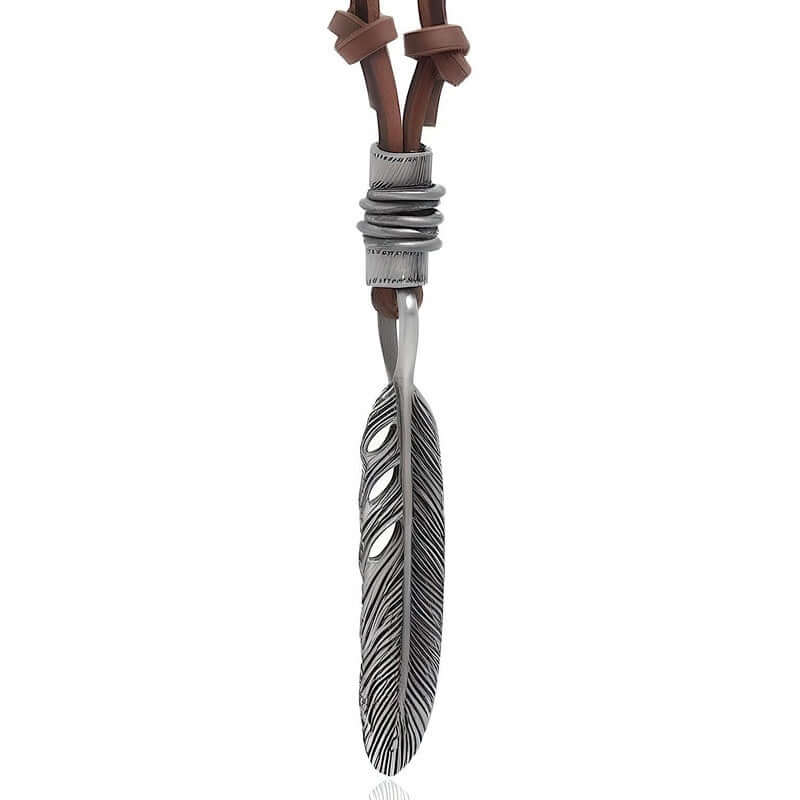 MAYAN FREEDOM BROWN - Vintage Alloy Feather Pendant with Adjustable Pure Leather Cord Necklace for Men & Boys - THE MEN THING
