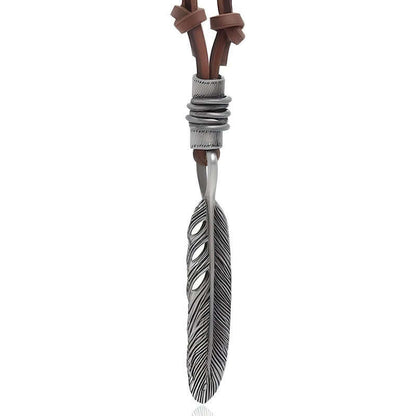 MAYAN FREEDOM BROWN - Vintage Alloy Feather Pendant with Adjustable Pure Leather Cord Necklace for Men & Boys - THE MEN THING