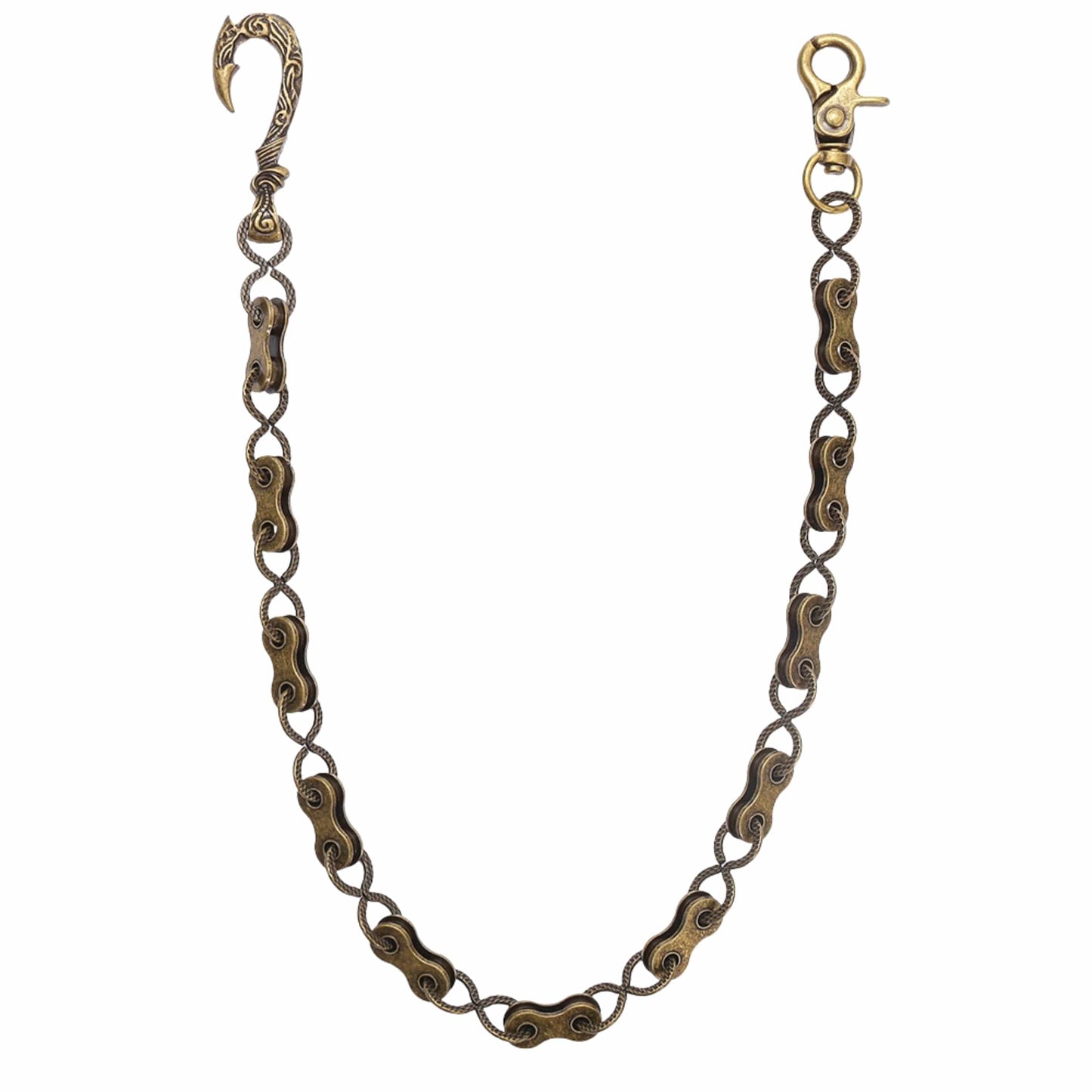 MECHLINK - Antique Gold 12mm Titanium Steel Skull Heavy Biker Chain for Jeans with Lobster Clasps for Men & Boys - 20 inch - THE MEN THING