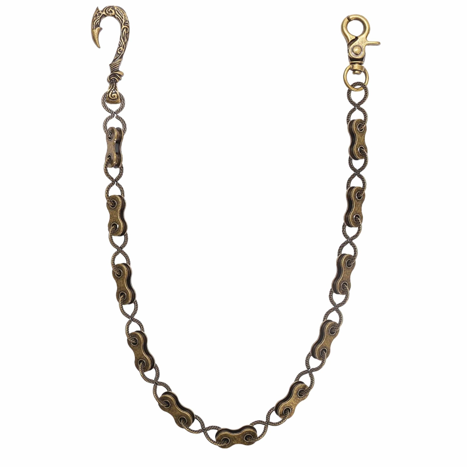 MECHLINK - Antique Gold 12mm Titanium Steel Skull Heavy Biker Chain for Jeans with Lobster Clasps for Men & Boys - 20 inch - THE MEN THING